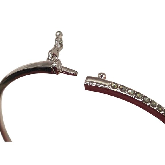 Silver Tone Hinged Bangle Bracelet with Marcasite Accents - Picture 5 of 5